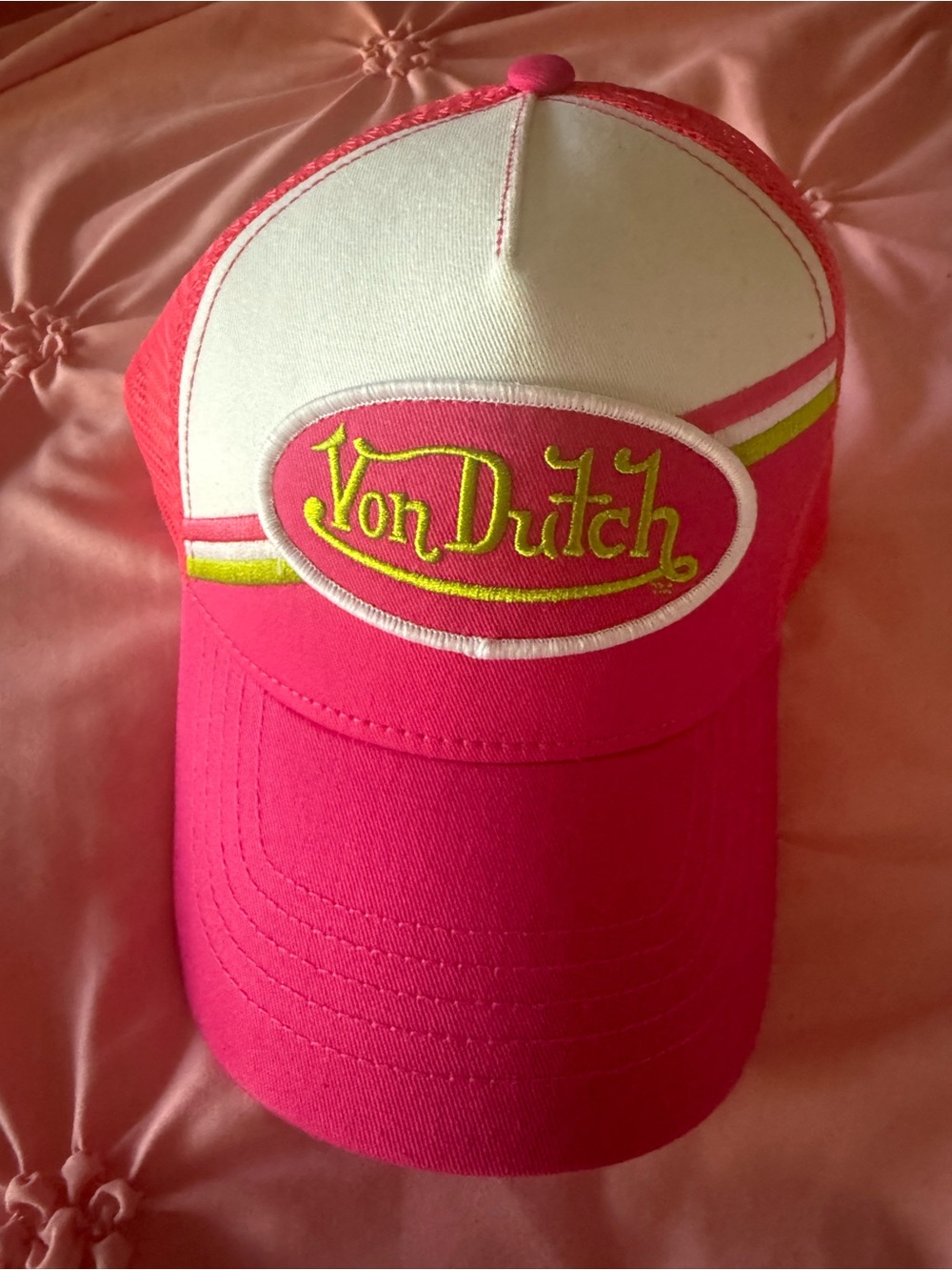 Von Dutch Pink, White & Neon Yellow Kids Trucker Hat